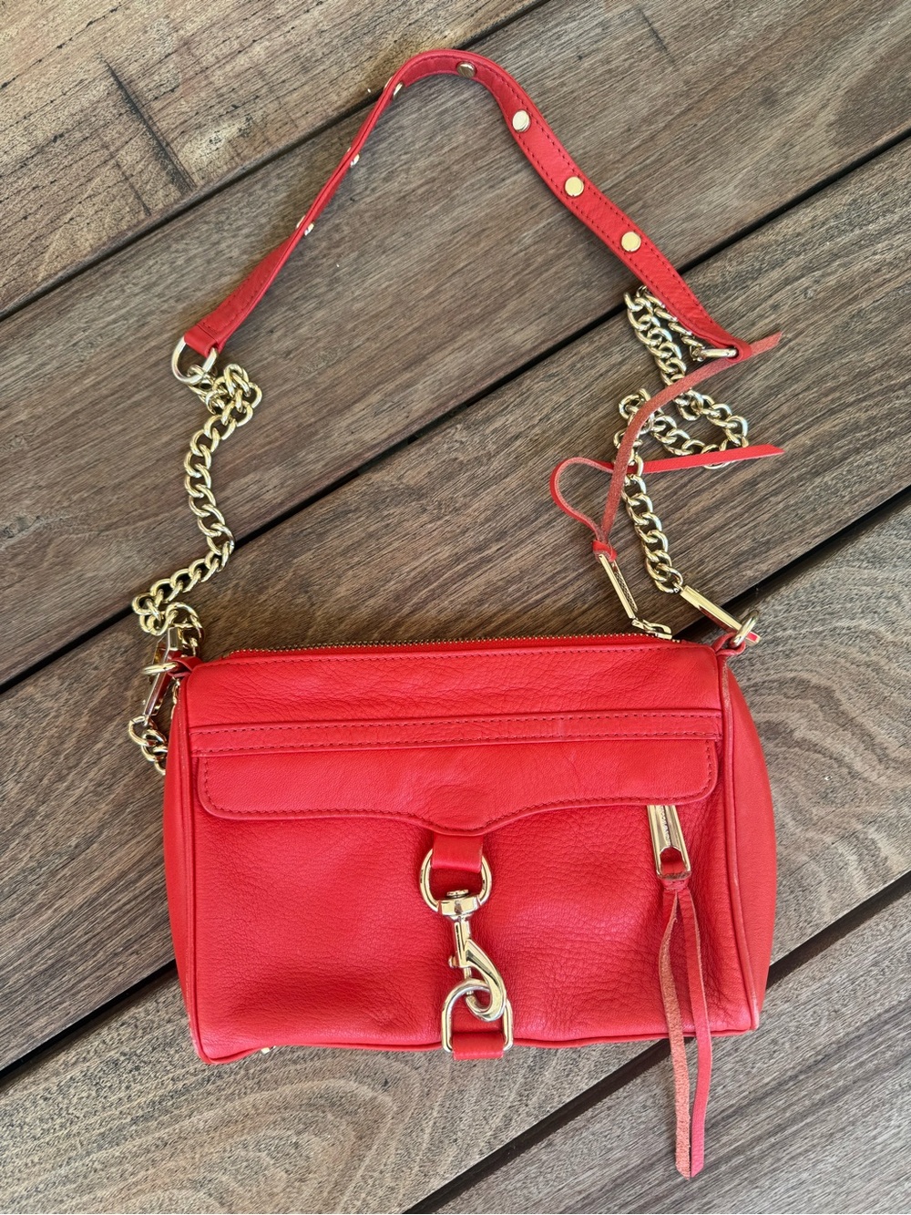Rebecca Minkoff Red Leather Crossbody Bag with Gold Hardware